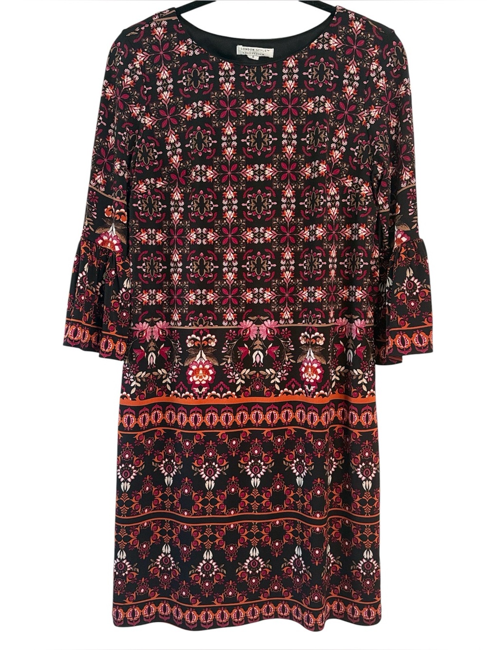 London Style Collection Patterned Bell Sleeve Dress